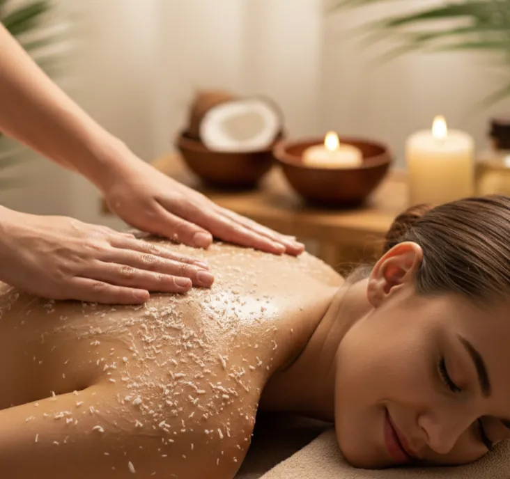 Kokosriekstu ķermeņa pīlings